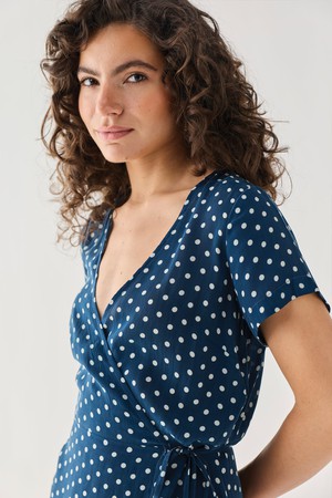 Wrap-Around Top in Navy Blue Polka from Reistor