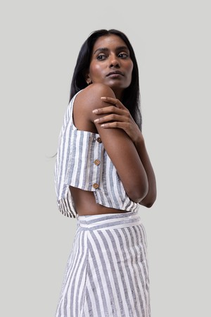 Boxy Crop Top in Linen Stripes from Reistor