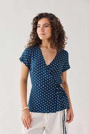Wrap-Around Top in Navy Blue Polka from Reistor