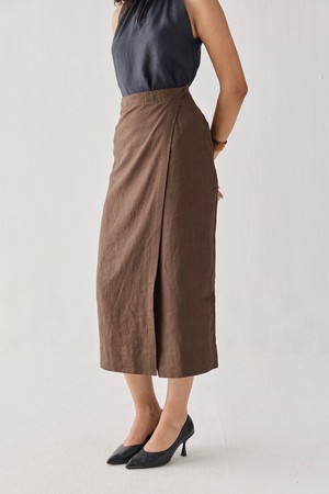 Fitted Overlap Midi Skirt in Brown from Reistor
