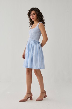 Smocked Short Dress in Blue Stripes from Reistor