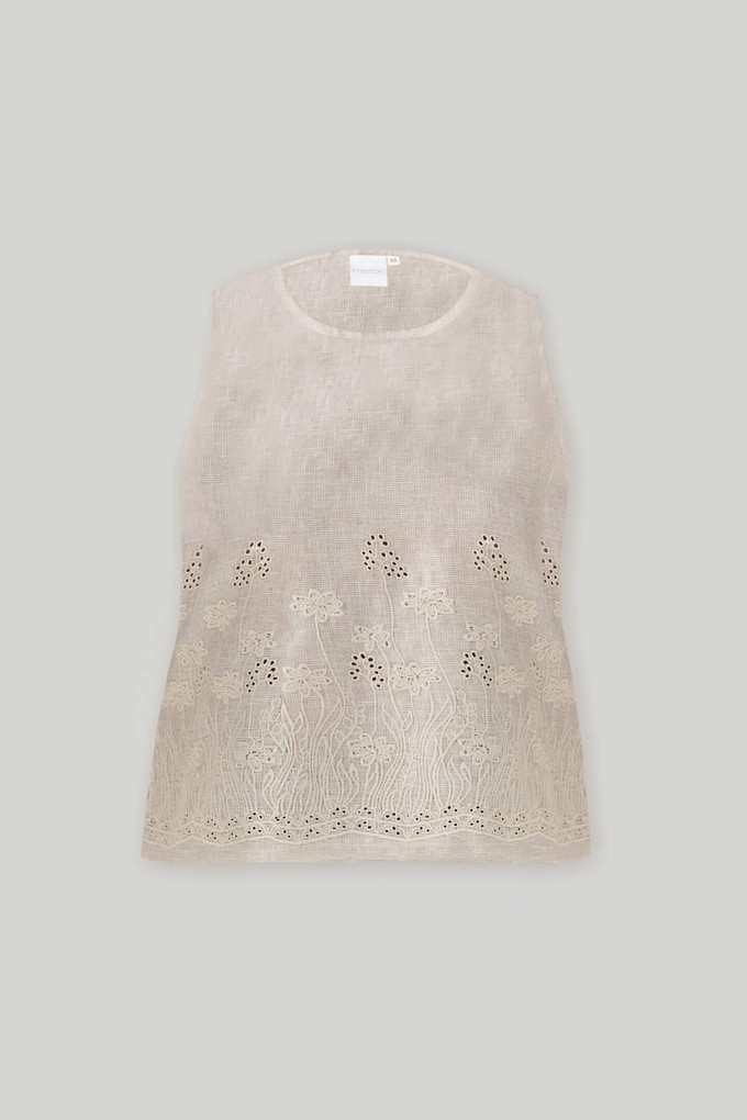 The Embroidered Button Back Top in Checkered Linen from Reistor