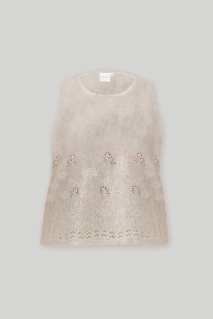 The Embroidered Button Back Top in Checkered Linen from Reistor