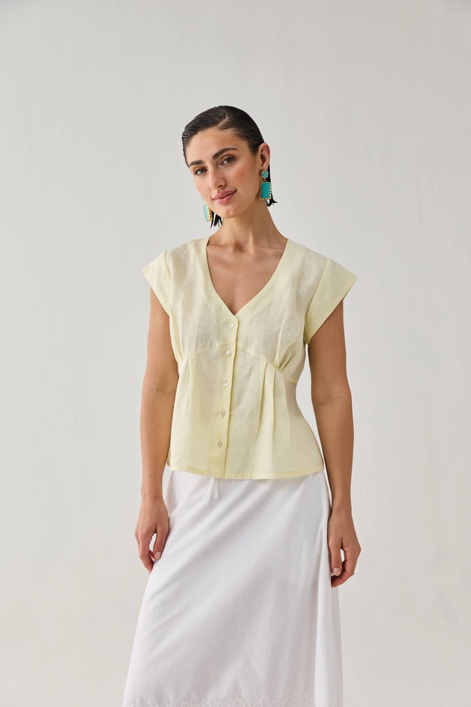 The Deep V Neck Top in Butter Lemon from Reistor