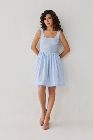 Smocked Short Dress in Blue Stripes from Reistor