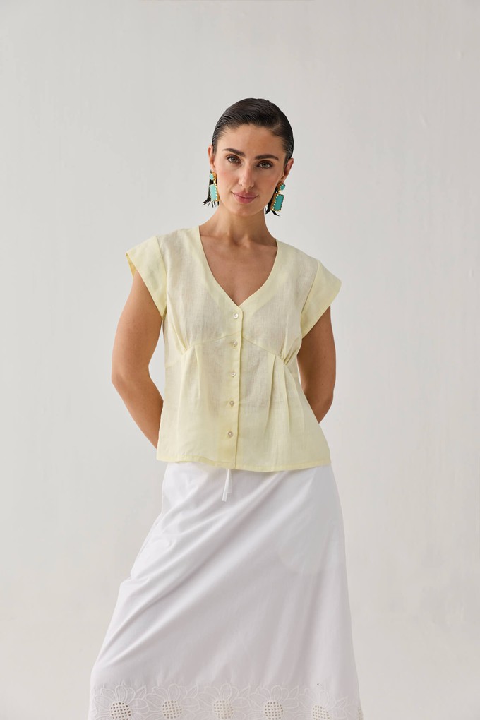 The Deep V Neck Top in Butter Lemon from Reistor