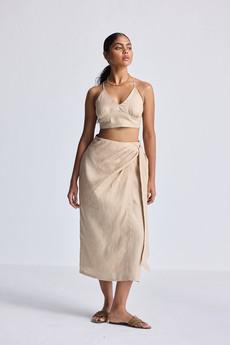 Pleated wrap skirt in Neutral Beige via Reistor