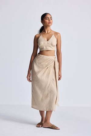 Pleated wrap skirt in Neutral Beige from Reistor