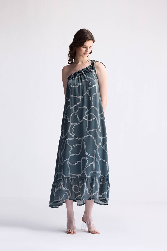 One Shoulder Maxi Dress in Abstract Stripes from Reistor