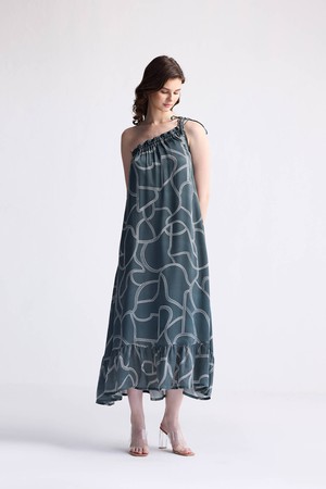 One Shoulder Maxi Dress in Abstract Stripes from Reistor