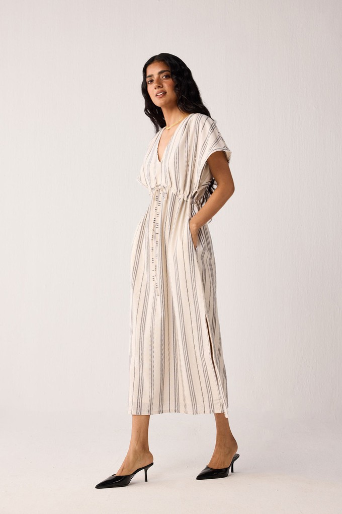 Maxi Gathered Dress with Side Slits in Stripes from Reistor