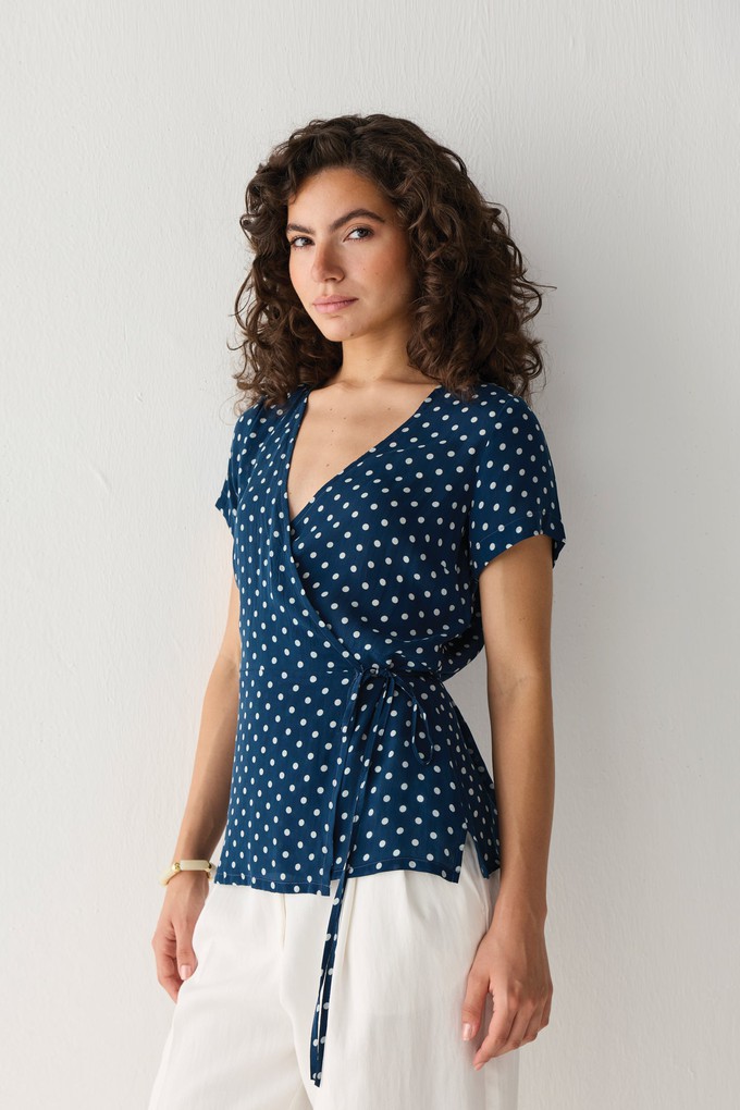 Wrap-Around Top in Navy Blue Polka from Reistor