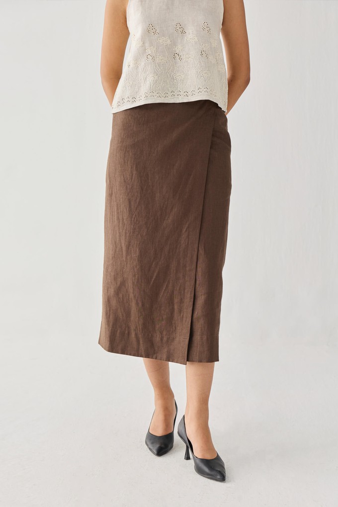 The Embroidered Button Back Top in Checkered Linen from Reistor