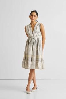 Embroidered Drawstring Gathered Dress in Grey via Reistor