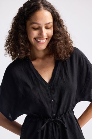 V neck Drawstring Romper in Black from Reistor