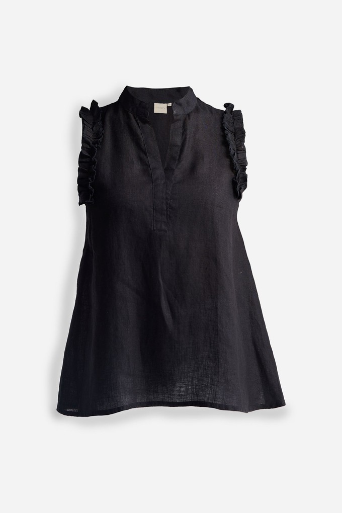 Sleeveless Hemp Top with Ruffles in Black from Reistor