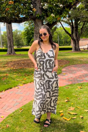 Midi Slip Dress in Black Stripes from Reistor