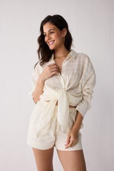 Oversized Shirt & Shorts Set in Off-White Textured Cotton via Reistor