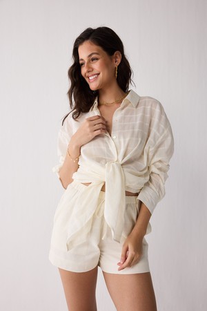 Oversized Shirt & Shorts Set in Off-White Textured Cotton from Reistor