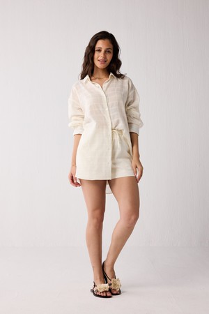 Oversized Shirt & Shorts Set in Off-White Textured Cotton from Reistor