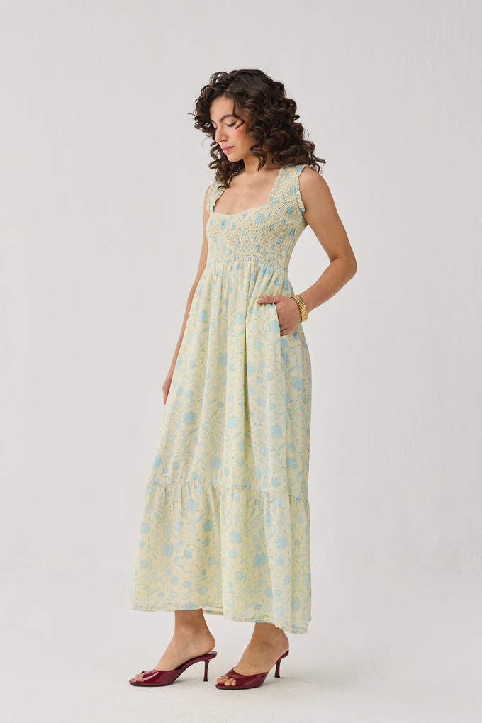 The Smocked Maxi Dress in Yellow Florals from Reistor