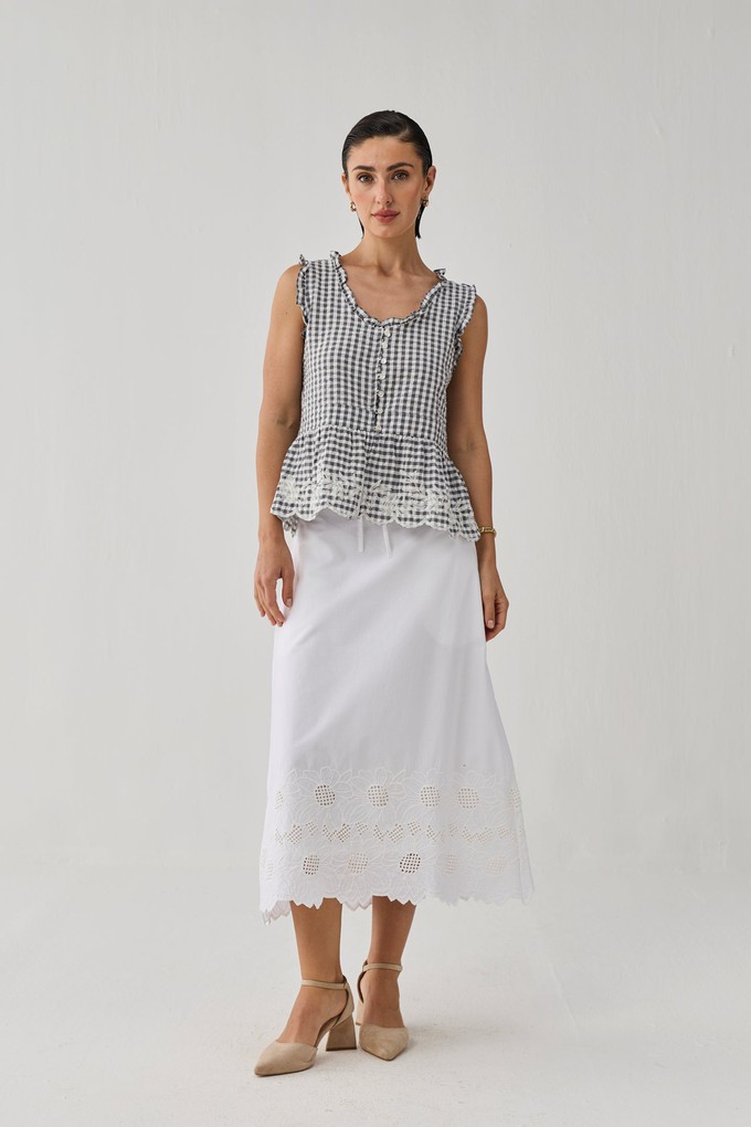 Embroidered Peplum Top in Grey Check from Reistor