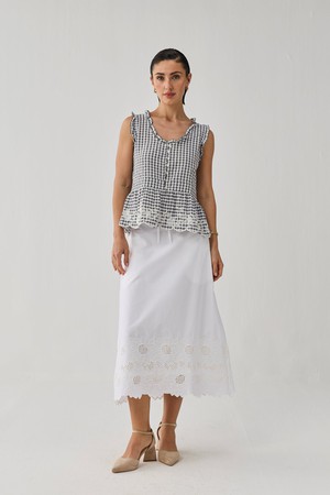 Embroidered Peplum Top in Grey Check from Reistor