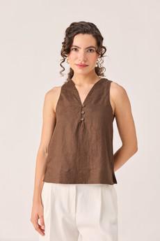 The Button Neck Top in Brown via Reistor