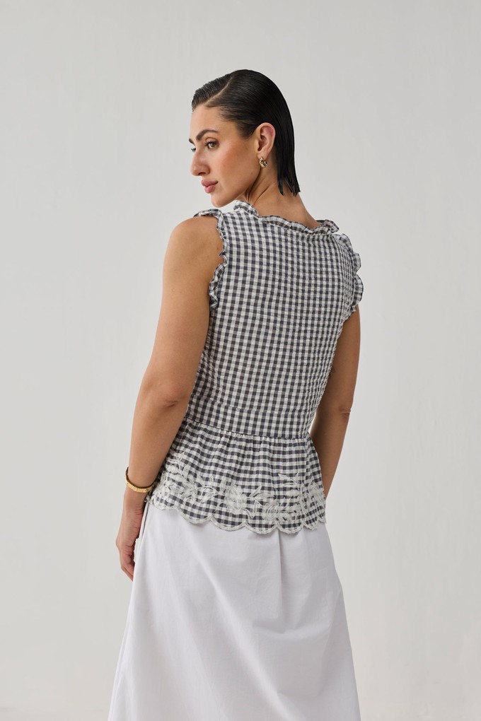 Embroidered Peplum Top in Grey Check from Reistor