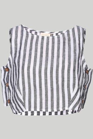 Boxy Crop Top in Linen Stripes from Reistor