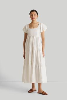 Puff Sleeve Tiered Dress in White via Reistor