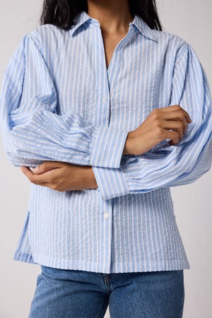 Striped Shirt with Long Balloon Sleeves in Blue from Reistor
