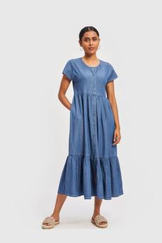 Tiered Denim Shirt Dress via Reistor