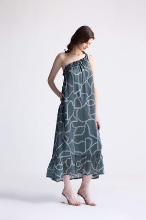 One Shoulder Maxi Dress in Abstract Stripes from Reistor