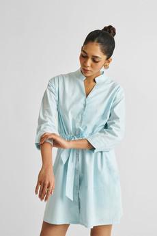 Short Tie Waist Dress in Summer Blue via Reistor