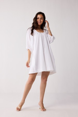 Puff Sleeved Dress with Drawstring Neckline from Reistor