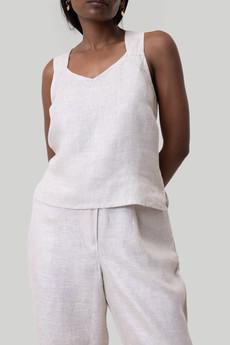 Crossback Tank Top in Linen Checks via Reistor