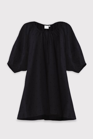Puff Sleeved Dress with Drawstring Neckline in Black from Reistor