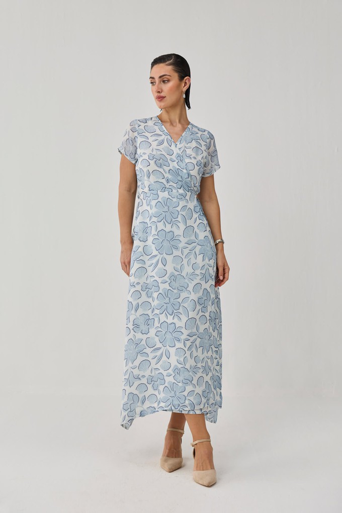 Maxi Wrap Dress in Soft Blue Florals from Reistor