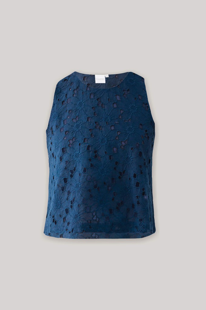 The Embroidered Button Back Top in Blue from Reistor