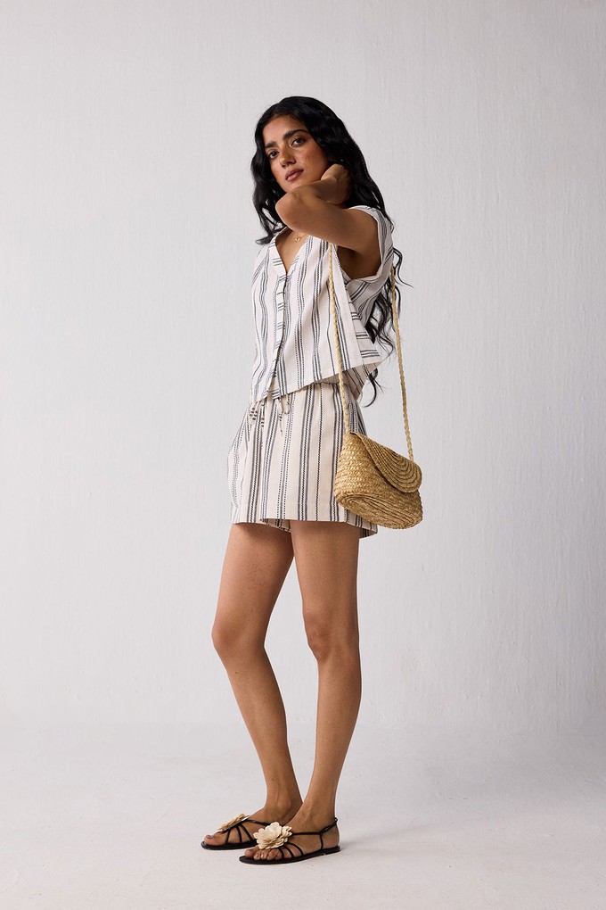 Striped Matching Set with Regular Shorts and V-neck Top from Reistor