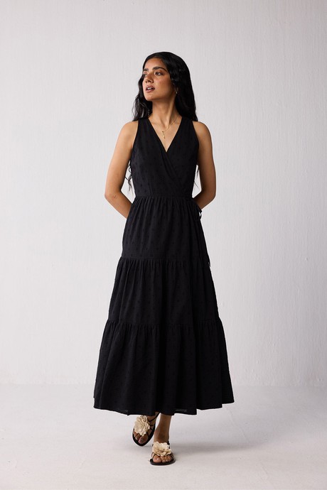 blue dress for baby girl The Handloom Bliss Flow Maxi Dress - Black main image 1