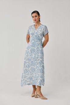 Maxi Wrap Dress in Soft Blue Florals via Reistor