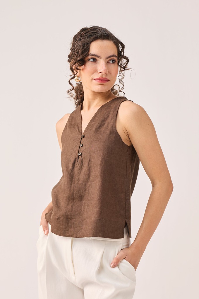 The Button Neck Top in Brown from Reistor