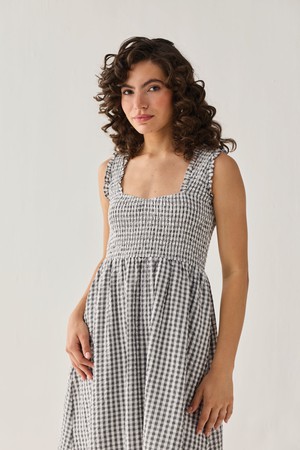 The Smocked Maxi Dress in Grey Check from Reistor