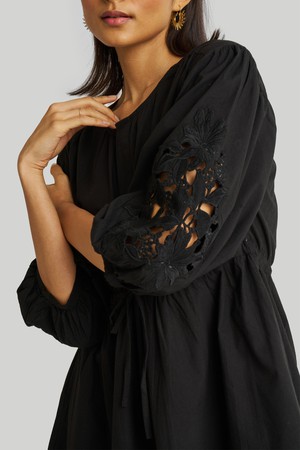 Shirt Dress with Balloon Sleeves in Black from Reistor