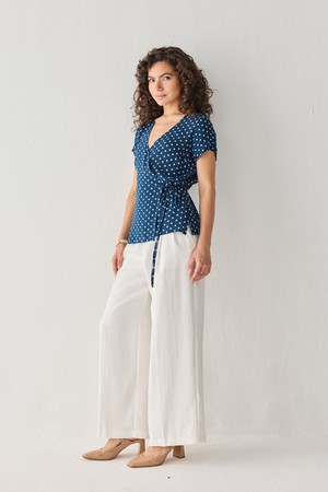 Wrap-Around Top in Navy Blue Polka from Reistor
