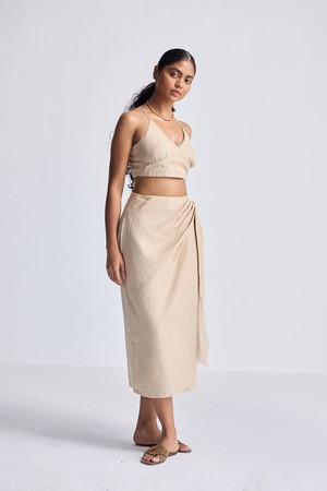 Pleated wrap skirt in Neutral Beige from Reistor