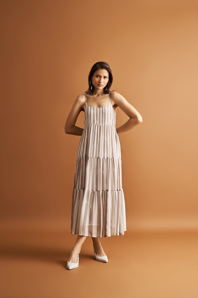 Strappy Tiered Maxi Dress in Beige Stripes from Reistor