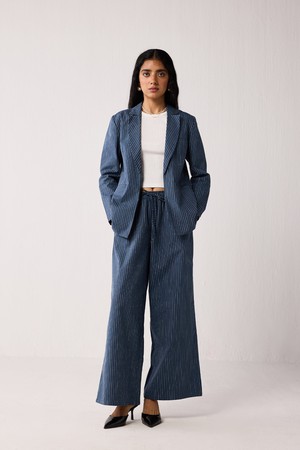 Wide-leg Drawstring Pants with Navy and White Stripes in Blue from Reistor